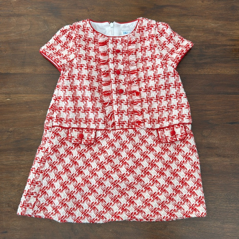 Toddler tweed dress in red and white.